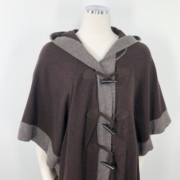 Autumn Cashmere Toogle Hooded Brown Taupe Poncho S - Picture 4 of 8